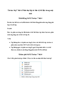 Giải Tin học 7 Bài 4: Phân loại tệp và bảo vệ dữ liệu trong máy tính | Chân trời sáng tạo