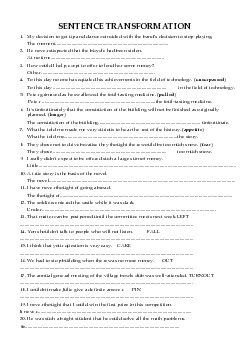 335 SENTENCE TRANSFORMATION EXERCISES WITHOUT KEY