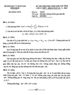 Đề học sinh giỏi Toán 11 cấp tỉnh năm 2022 – 2023 sở GD&ĐT Bình Định