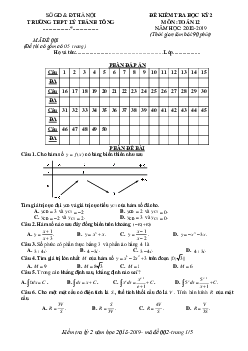 Đề thi HK2 Toán 12 năm 2018 – 2019 trường THPT Lý Thánh Tông – Hà Nội