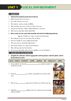 Bài Tập Tiếng Anh 9 Chương Trình Mới Bài 1: Local Environment (có lời giải)