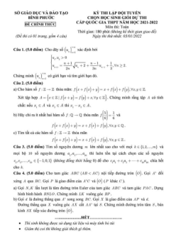 Đề lập đội tuyển thi HSG QG môn Toán năm 2021 – 2022 sở GD&ĐT Bình Phước