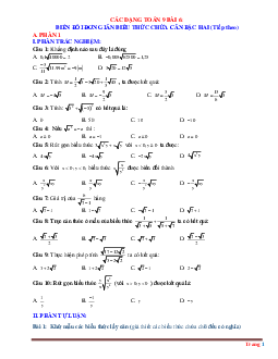 Các dạng toán 9 bài 6: Biến đổi đơn giản biểu thức chứa căn bậc hai tiếp theo (có đáp án và lời giải chi tiết)