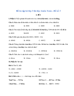 Đề ôn tập hè lớp 3 lên lớp 4 môn Toán năm 2024 - Đề số 3