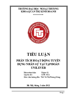 Thực trạng công tác tuyển chọn thành viên kênh phân phối của unilever | Tiểu luận môn Quản trị học