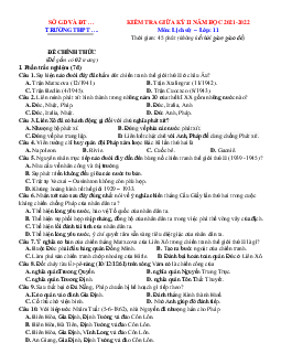 Đề thi giữa HK2 môn Sử 11 có đáp án (Đề 3)