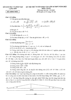 Đề thi thử tuyển sinh vào lớp 10 môn Toán năm 2022 sở GD&ĐT Lạng Sơn