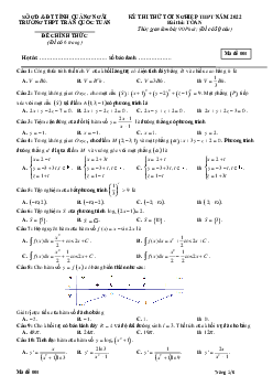 Đề thi thử THPT Quốc gia 2022 môn Toán lần 2 trường THPT Trần Quốc Tuấn, Quảng Ngãi (có đáp án)