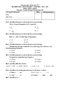 Đề thi học kì 2 môn Toán lớp 5 trường Tiểu học Nhị Bình B, Tiền Giang năm 2016 - 2017