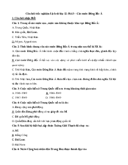 Câu hỏi trắc nghiệm Lịch Sử lớp 12: Bài 3 - Các nước Đông Bắc Á