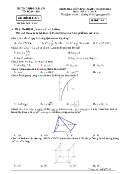 Đề giữa kỳ 2 Toán 11 năm 2023 – 2024 trường THPT Quế Sơn – Quảng Nam