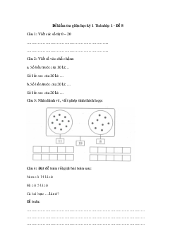 Đề thi giữa kì 1 lớp 1 môn Toán - Đề 8