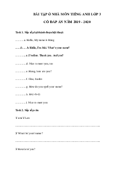 Phiếu bài tập ở nhà tiếng Anh lớp 3 - Ngày 03/04