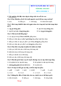 TOP 4 Đề Ôn Tập Giữa Học Kỳ 1 Môn Sinh Học 9 Năm 2022-2023 (Có lời giải)