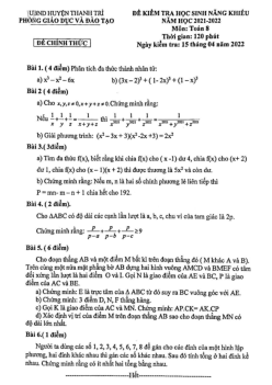Đề học sinh năng khiếu Toán 8 năm 2021 – 2022 phòng GD&ĐT Thanh Trì – Hà Nội