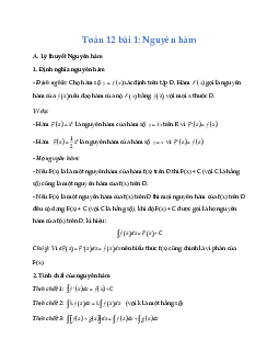 Toán 12 bài 1: Nguyên hàm