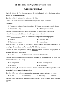 Đề thi thử THPT năm 2021 môn Tiếng Anh trường THPT Chuyên Lam Sơn lần 2 (có đáp án)