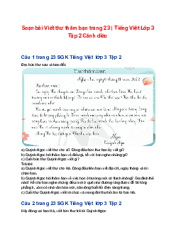 Soạn bài Viết thư thăm bạn trang 23 | Tiếng Việt Lớp 3 Tập 2 Cánh diều