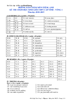 (Đáp án) Kì thi chọn đội tuyển chính thức dự thi HSG quốc gia lớp 12 THPT tỉnh Bình Dương năm học 2018-2019 môn thi Tiếng Anh vòng 1