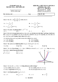Đề kiểm tra 1 tiết Giải tích 12 chương 2 (Mũ – Logarit) năm học 2017 – 2018 trường Đông Du – Đăk Lăk