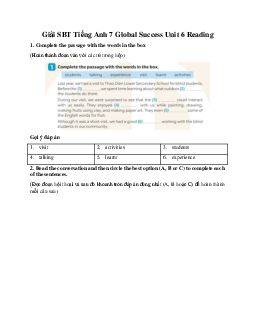 Giải SBT Tiếng Anh 7 Global Success Unit 6 Reading