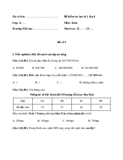 Đề thi học kì 1 lớp 4 môn Toán sách Cánh Diều - Đề số 5