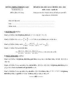 Đề kiểm tra học kì 2 Toán 10 năm 2021 – 2022 trường THPT Lý Thường Kiệt – TP HCM