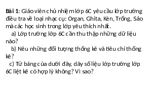 Giáo án điện tử Toán 6 Bài 39 Kết nối tri thức: Bảng thống kê và biểu đồ tranh