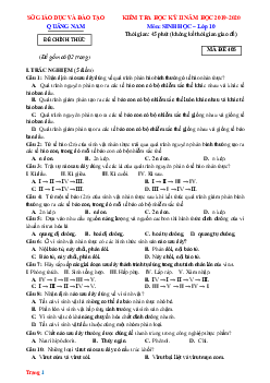 Đề thi học kỳ 2 Sinh 10 Sở GD Quảng Nam 2019-2020 (có đáp án)