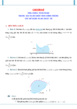 Ứng dụng tích phân trong bài toán diện tích hình phẳng với dữ kiện toán thực tế Toán 12