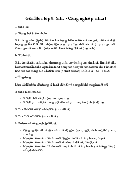 Giải Hóa 9 Bài 30: Silic Công nghiệp silicat