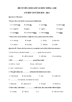 Đề ôn thi vào lớp 10 môn tiếng Anh Sở GD&ĐT Thành phố Hà Nội số 3 năm 2020
