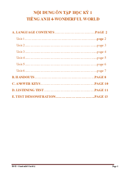 Đề cương ôn tập học kì 1 môn Tiếng Anh 4 sách Wonderful World
