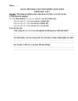 Chủ đề 6. Bài 10: Hỗn hợp chất tinh khiết dung dịch(Phiếu học tập) | Bài giảng  KHTN 6 | Cánh diều