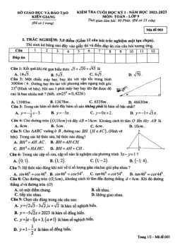 Đề cuối học kỳ 1 Toán 9 năm 2022 – 2023 sở GD&ĐT Kiên Giang