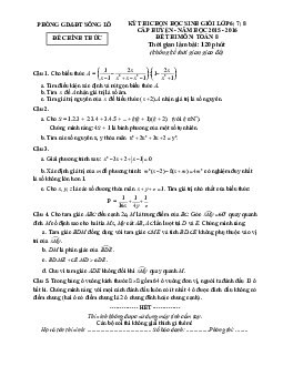 Đề thi HSG Toán 8 cấp huyện năm 2015 – 2016 phòng GD&ĐT Sông Lô – Vĩnh Phúc