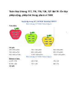 Toán lớp 2 trang 117, 118, 119, 120, 121 Bài 70: Ôn tập phép cộng, phép trừ trong phạm vi 1000 | Kết nối tri thức