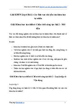 Giải KHTN 6 Bài 2: Các lĩnh vực chủ yếu của khoa học tự nhiên - Chân Trời Sáng Tạo