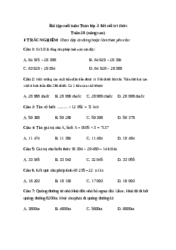 Phiếu bài tập cuối tuần lớp 3 môn Toán - Tuần 28 (Nâng cao) | Kết nối tri thức