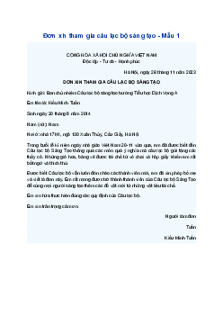 Viết đơn xin tham gia câu lạc bộ sáng tạo | Tập làm văn lớp 4