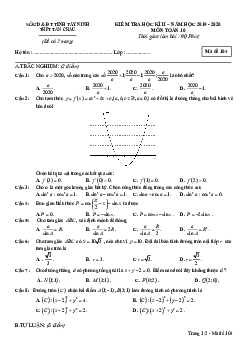 Đề thi học kì 2 Toán 10 năm học 2019 – 2020 trường THPT Tân Châu – Tây Ninh
