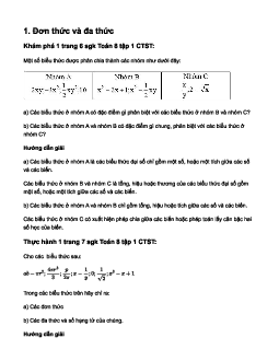 Toán 8 Chân trời sáng tạo bài 1: Đơn thức và đa thức nhiều biến