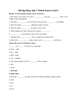 Bài tập tiếng Anh 7 Global Success Unit 1