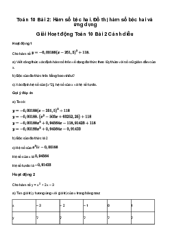 Giải Toán 10 Bài 2: Hàm số bậc hai. Đồ thị hàm số bậc hai và ứng dụng | Cánh diều