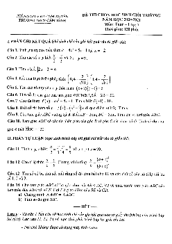 Đề thi HSG cấp trường Toán 7 năm 2020 – 2021 trường THCS Cẩm Bình – Hà Tĩnh