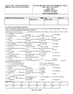 (Part 2) Kì thi chọn đội tuyển chính thức dự thi HSG quốc gia lớp 12 THPT tỉnh Long An năm học 2019-2020 môn thi Tiếng Anh