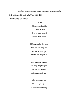 Đề thi giữa học kì 2 lớp 2 môn Tiếng Việt năm 2023 - 2024 | Cánh Diều