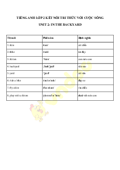 Từ vựng Unit 2 lớp 2 In the backyard Tiếng Anh 2 Global Success
