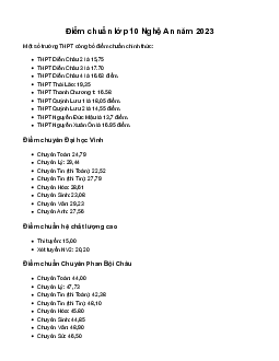 Điểm chuẩn lớp 10 năm 2023 Nghệ An