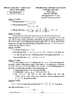 Đề thi cuối kỳ 2 Toán 9 năm 2020 – 2021 phòng GD&ĐT Long Biên – Hà Nội